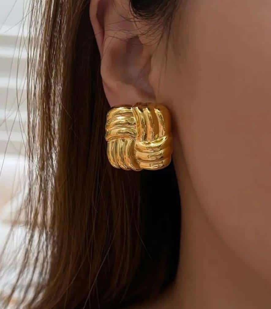 Golden Woven Square Earrings