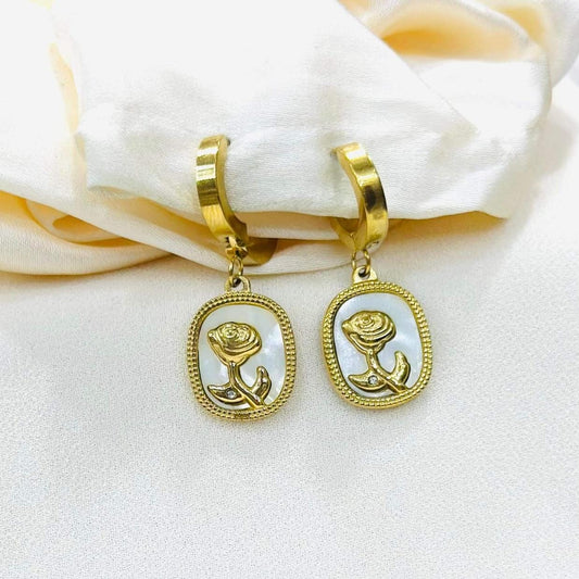 Golden Rose Cameo Hoop Earrings.