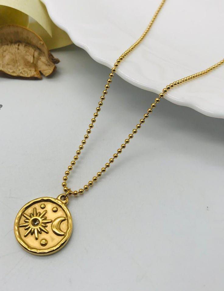 Celestial Sun and Moon Medallion Necklace