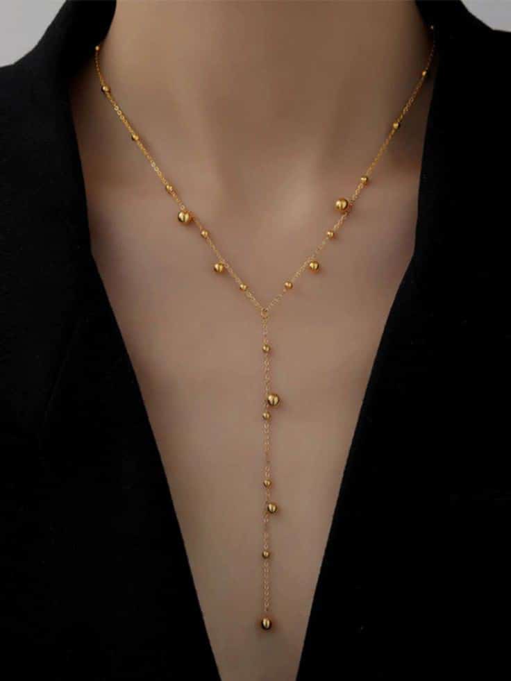 Gold Beaded Long Necklace