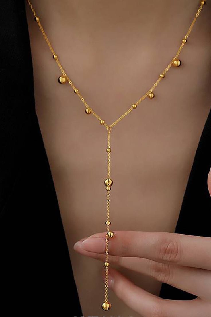 Gold Beaded Long Necklace