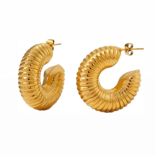 Bold Golden Ribbed Hoop Earrings