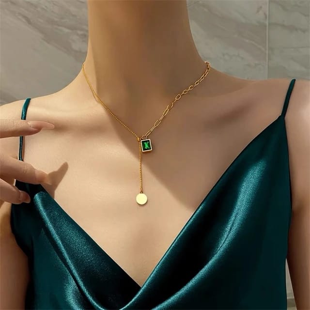 Green Stone Dual Chain Necklace