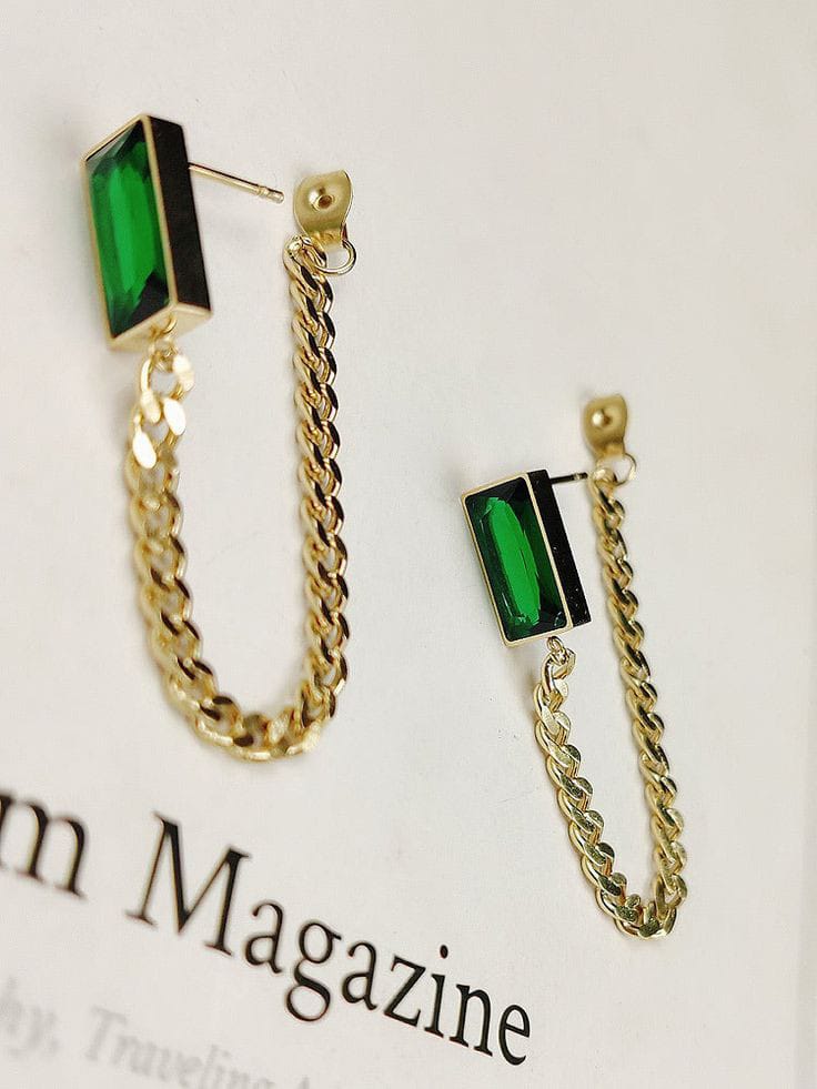 Green Gemstone Chain Earrings