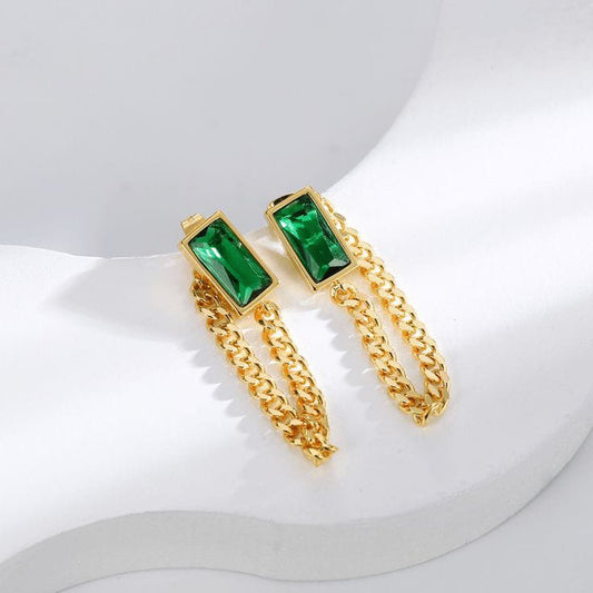 Green Gemstone Chain Earrings