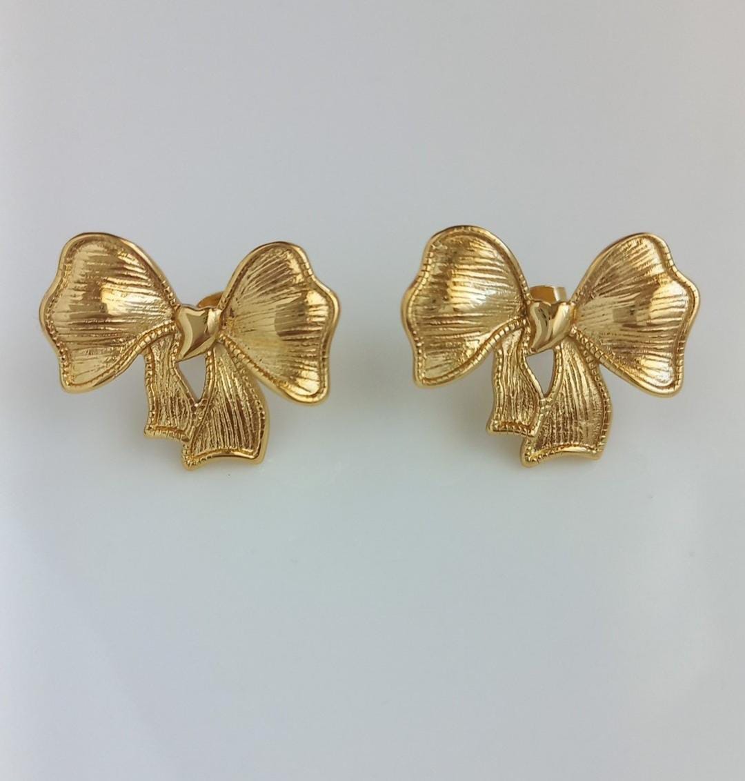 Golden Textured Bow Stud Earrings