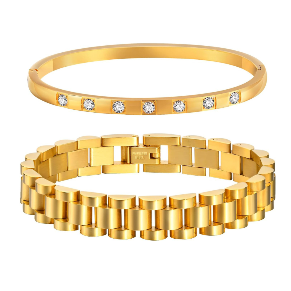Modern Combo — Bezel Bracelet + Watch Strap Bracelet