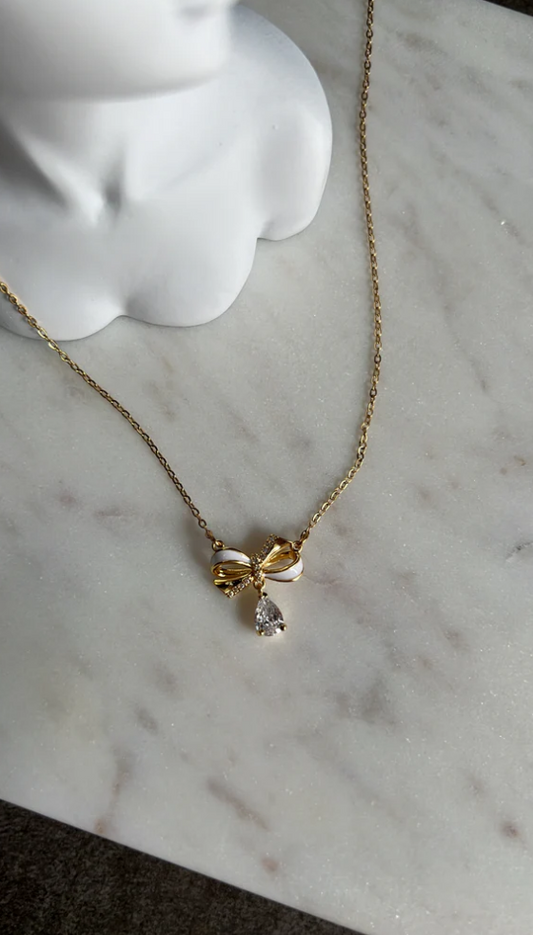 Emma Bow Necklace with Teardrop Crystal