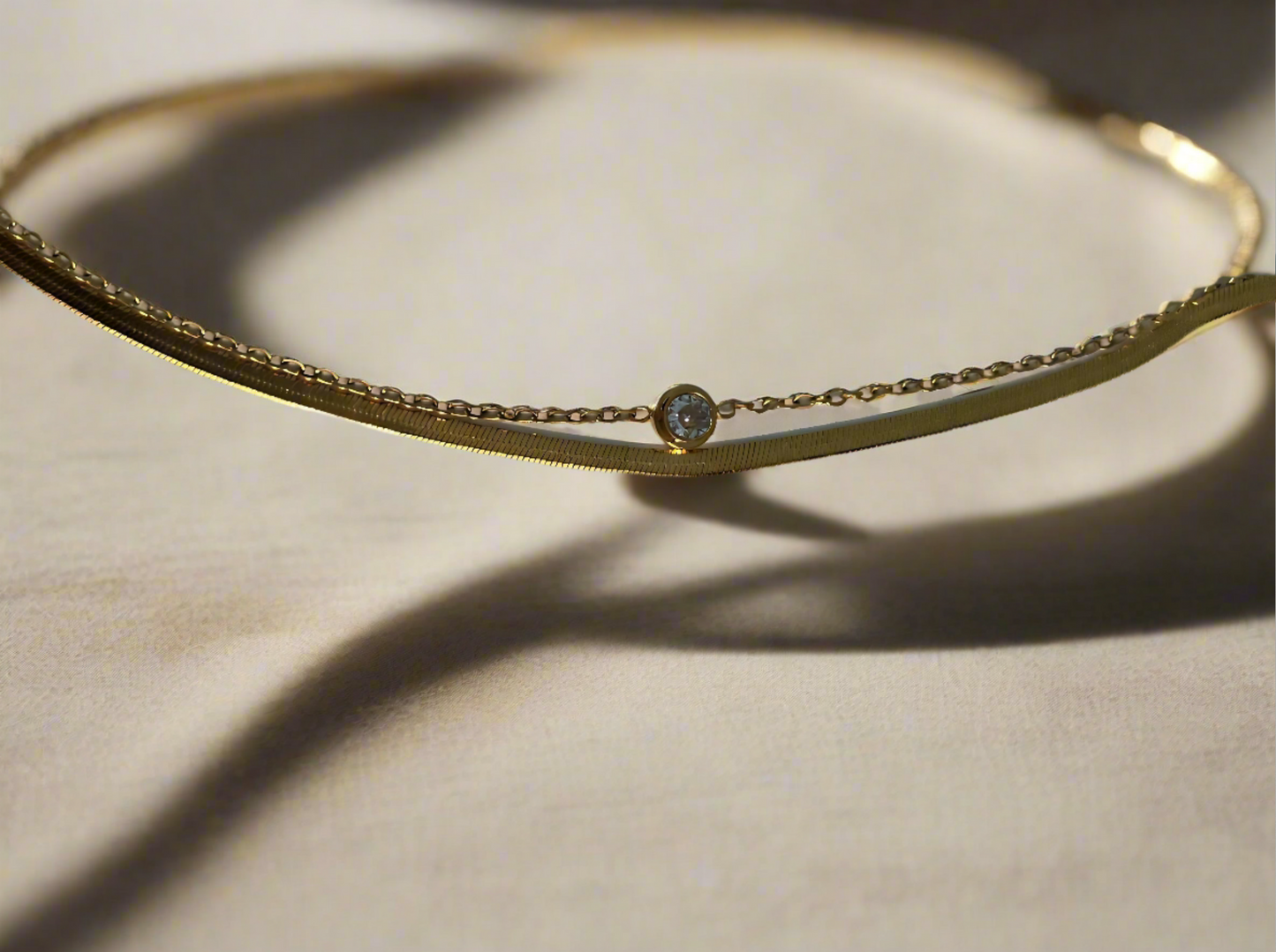 Dual Layer Snake Chain Bracelet with Diamond