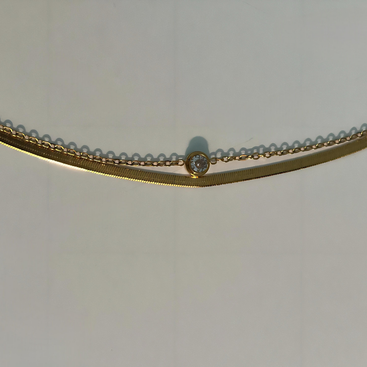 Dual Layer Snake Chain Bracelet with Diamond