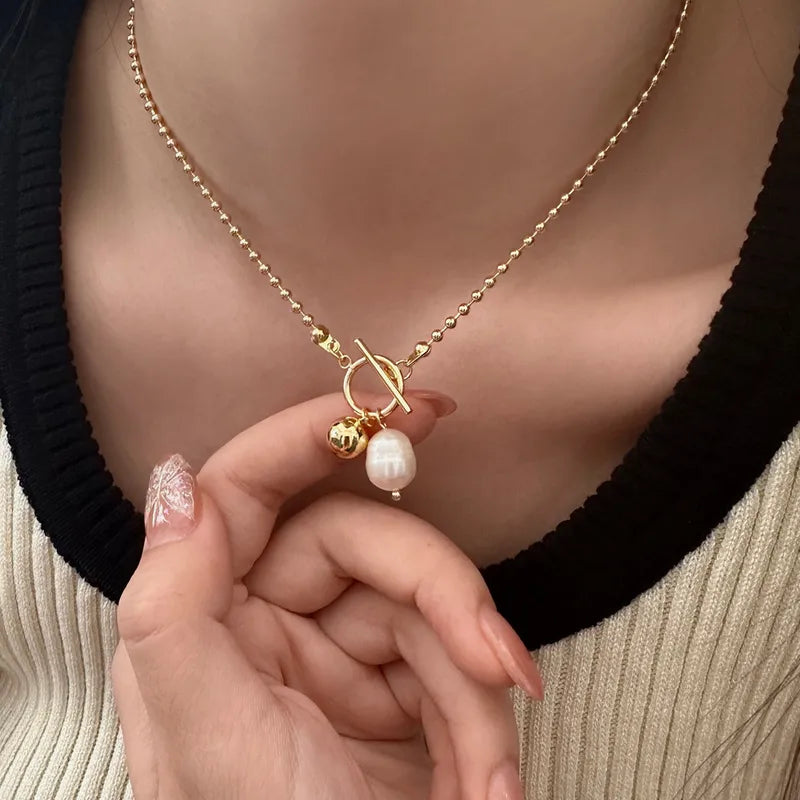 Pearl Charm Toggle Necklace