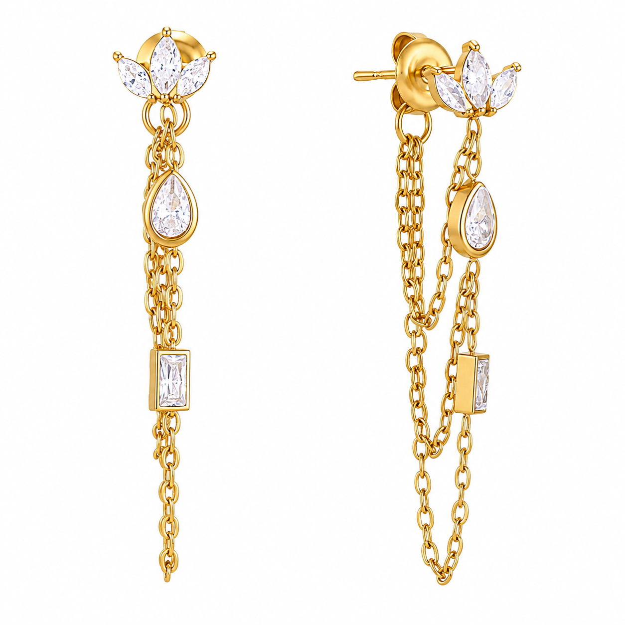 Petal Drop Chain Earrings