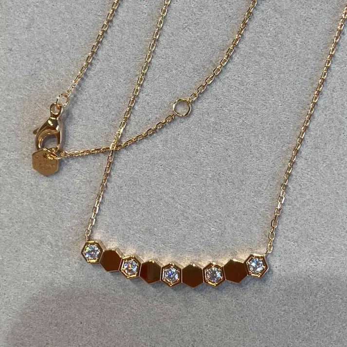 Hexagonal Bar Necklace with Crystals