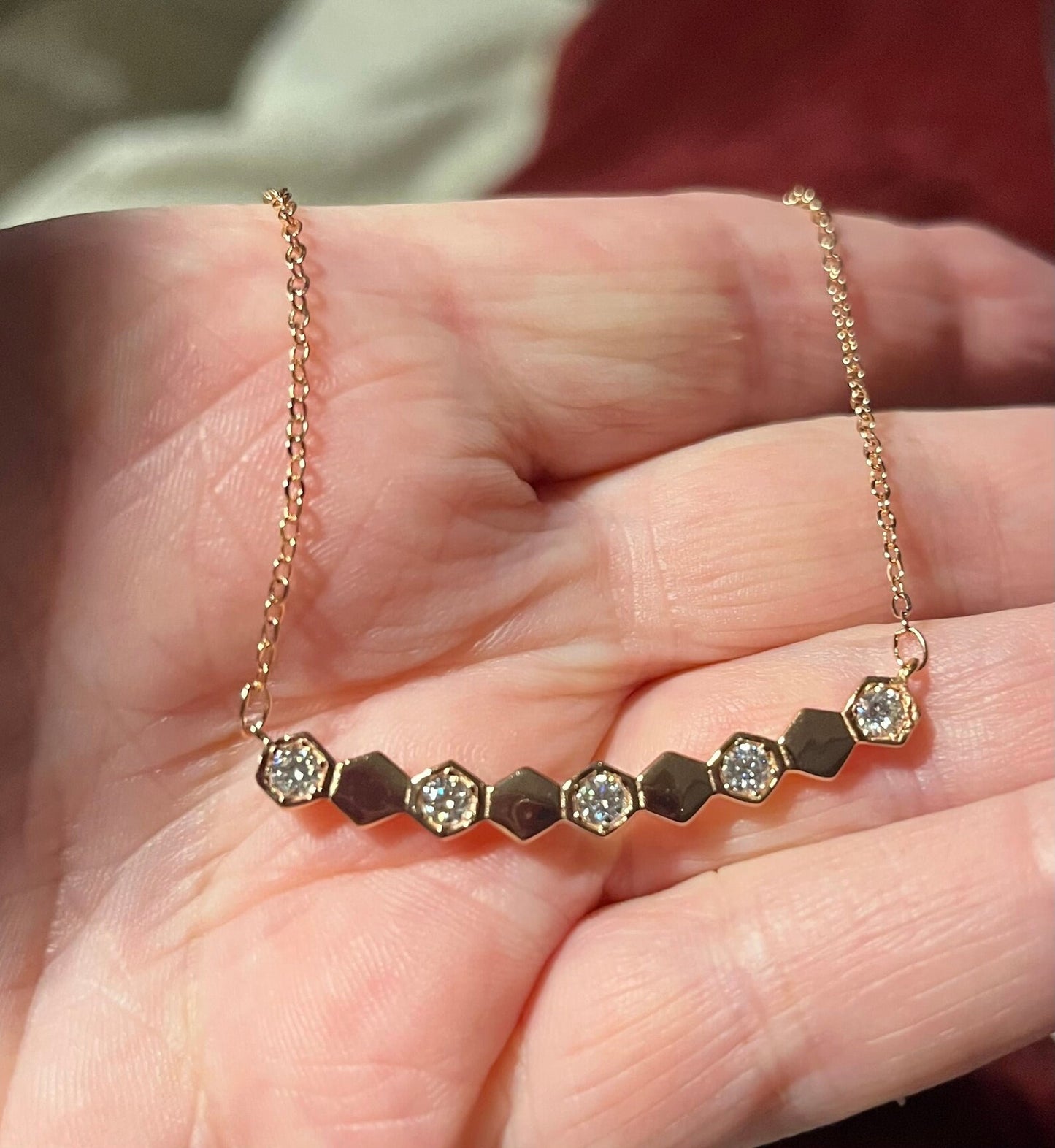 Hexagonal Bar Necklace with Crystals