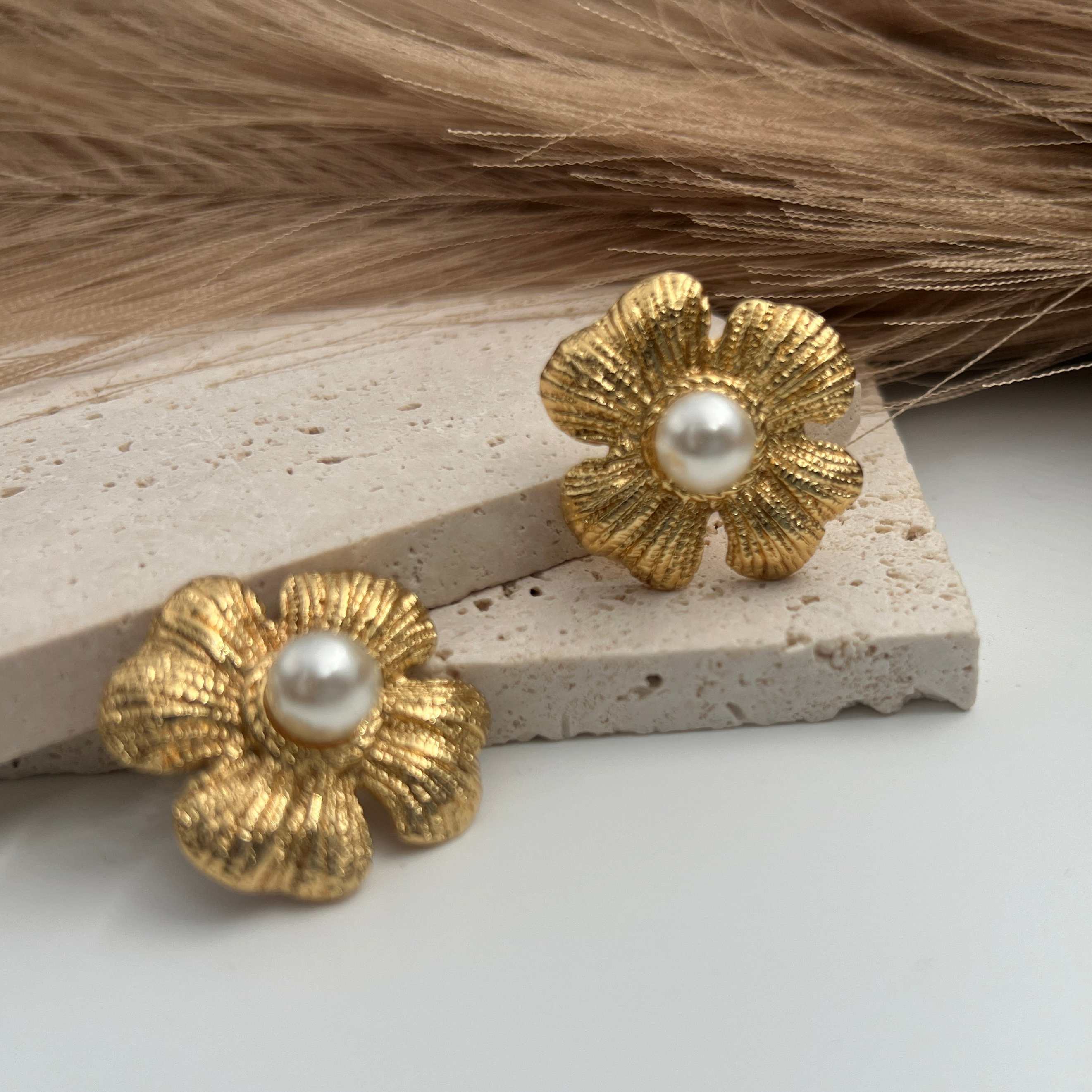 Floral Pearl Stud Earrings