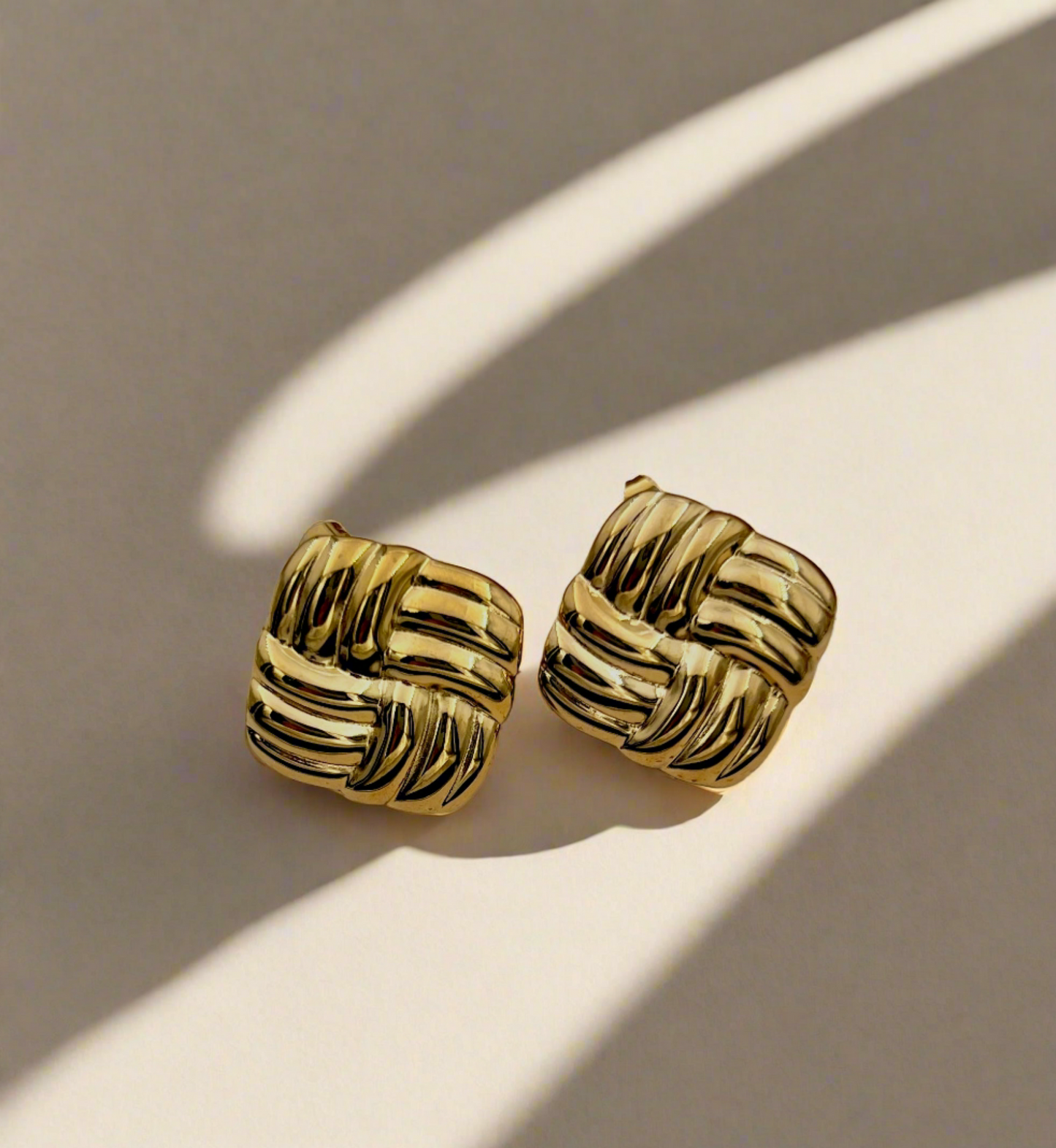 Golden Woven Square Earrings