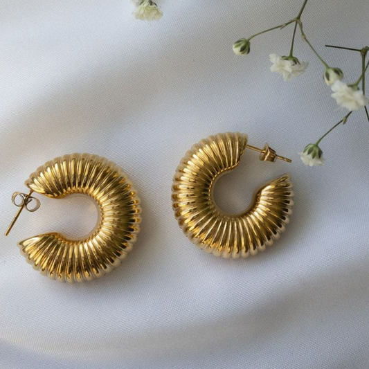 Bold Golden Ribbed Hoop Earrings