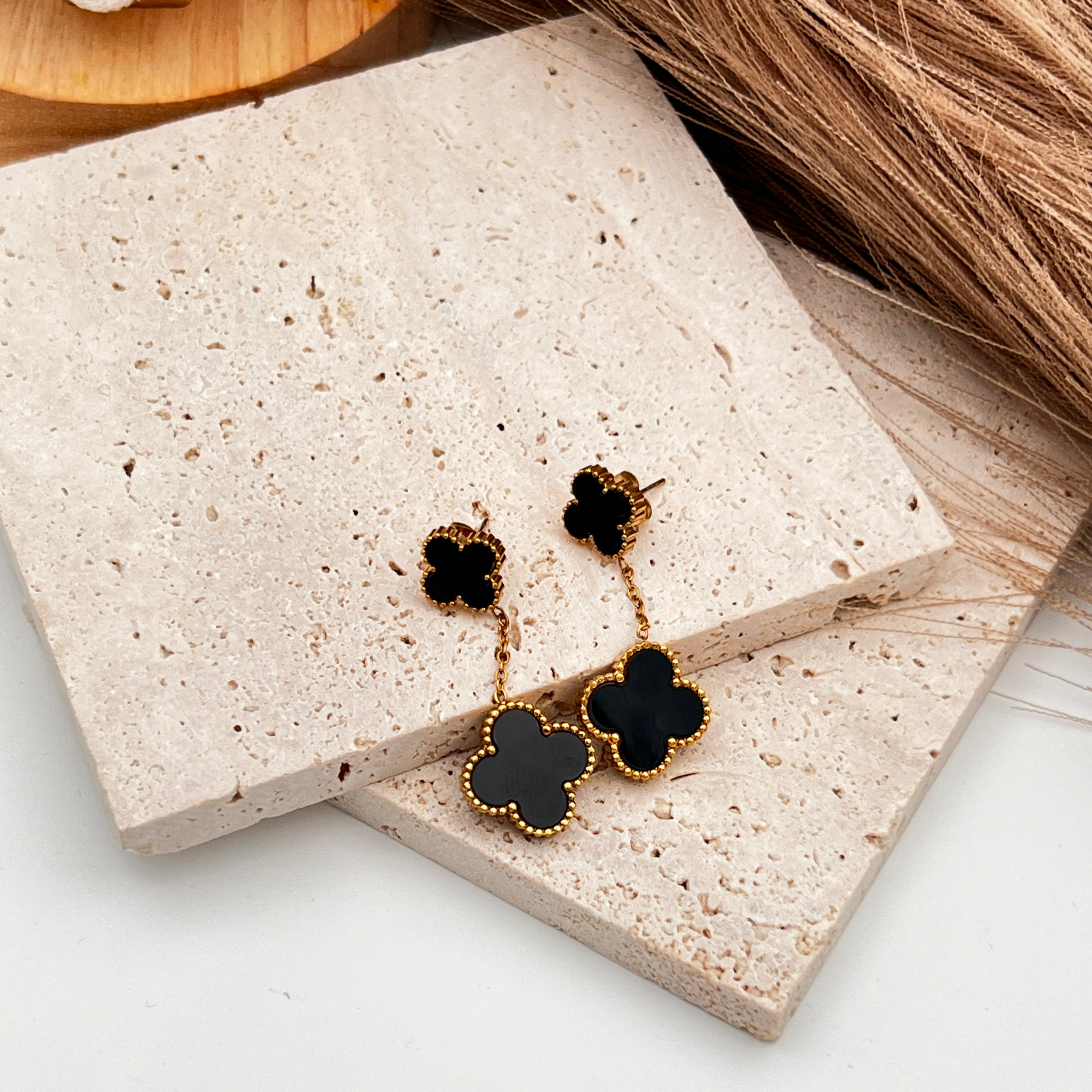 Golden Clover Drop Earrings