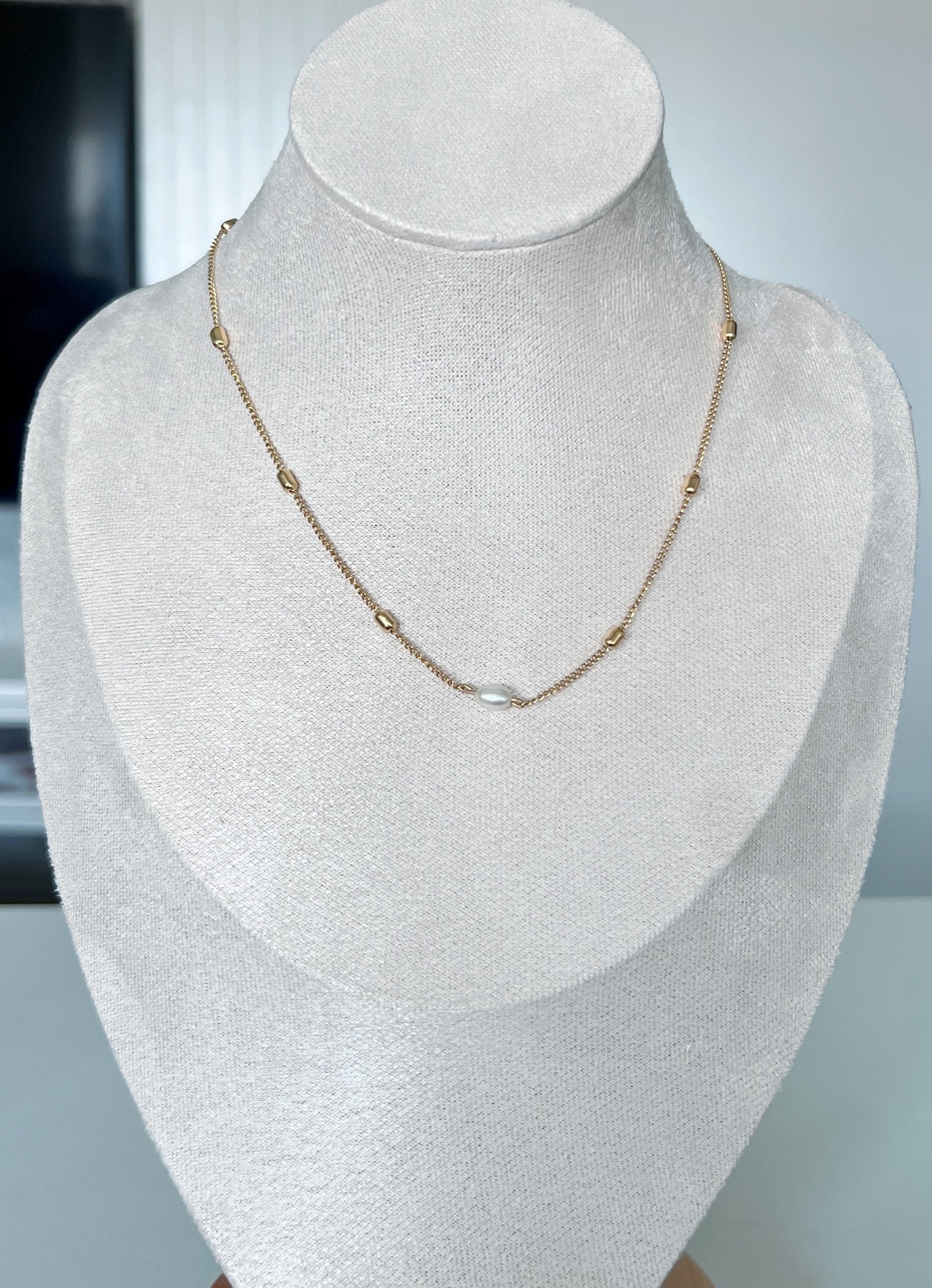 Delicate Gold Bead and Pearl Necklace